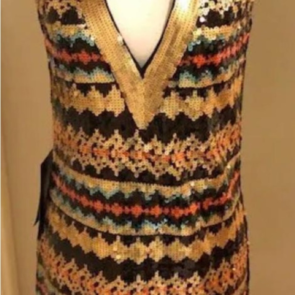 💋 bebe limited edition embellished sequin M gold dress New RARE 💋 - Picture 9 of 9